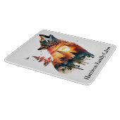 Planche À Découper Loup hurlant double exposition coucher de soleil p (Coin)