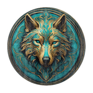 Planche À Découper Loup Turquoise et Or