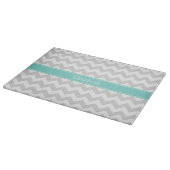Planche À Découper Lt Gray Wht Chevron ZigZag Aqua Nom Monogram (Coin)
