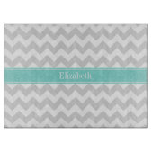 Planche À Découper Lt Gray Wht Chevron ZigZag Aqua Nom Monogram (Devant)