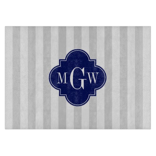 Planche À Découper Lt Grey White Stripe Marine Quatrefoil 3 Monogramm (Devant)