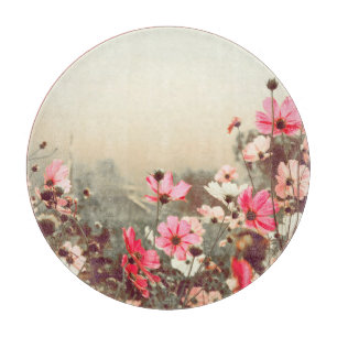 Planche À Découper Lumière du matin, cosmos rose fleurissant.