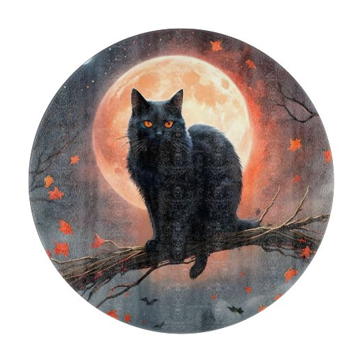 Planche À Découper Lune de chat noir d'Halloween effrayant, (Devant)