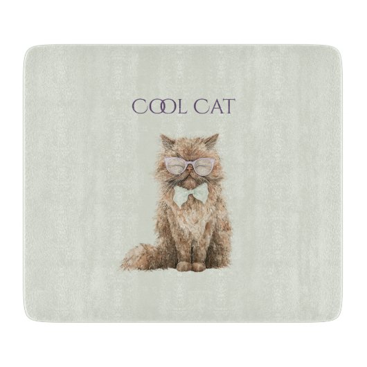 Planche À Découper Lunettes Cool Cat Marron Violet Menthe   (Devant)