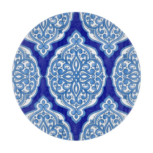 Planche À Découper Luxe blanc-bleu, ornement turc. (Devant)