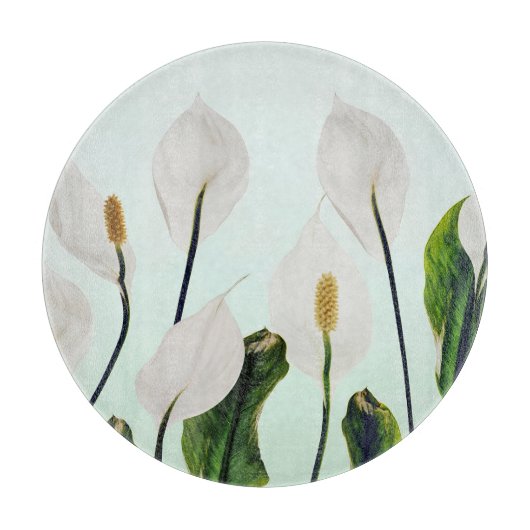 Planche À Découper Lys Blancs Fleurs Bleu sans joint (Devant)