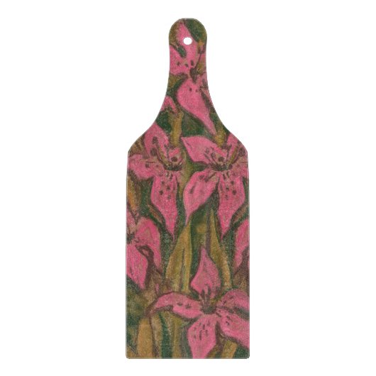 Planche À Découper Lys roses, peinture pastel, fleurs, art floral (Devant)