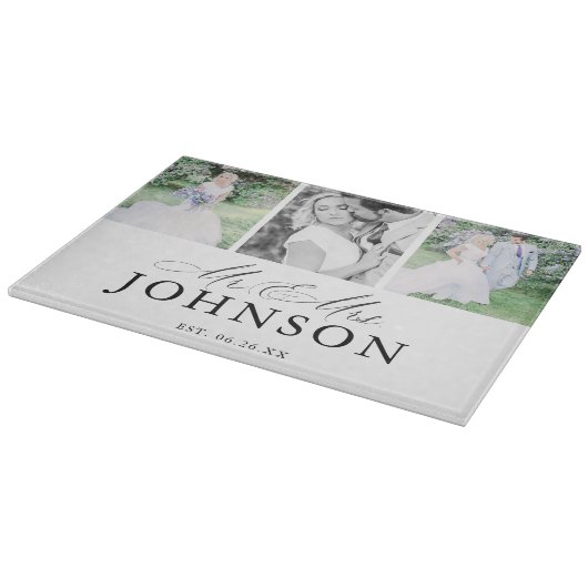 Planche À Découper M. & Mme Photo Collage Monogramme moderne (Coin)