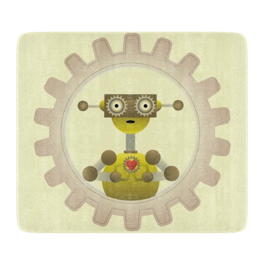 Planche À Découper M. Robot avec Coeur d'engrenage Steampunk (Devant)