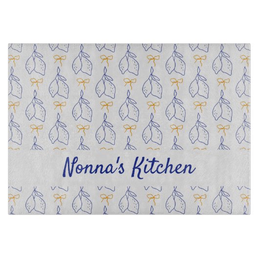 Planche À Découper Main personnalisée dessinée citrons bleu italien (Devant)