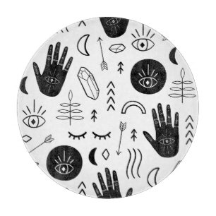 Planche À Découper Mains magiques, lune, motif ethnique.