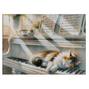Planche À Découper Maison de Rêve au Piano Ensoleillé avec Chat Cotta