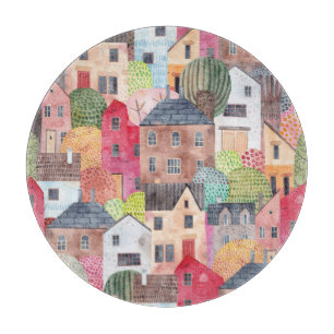 Planche À Découper Maisons Abstraites : Aquarelle Arrière - plan sans