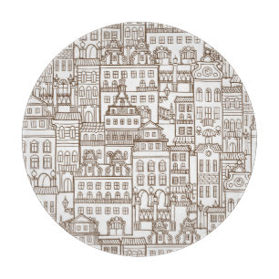 Planche À Découper Maisons vintages : Architectural Seamless Motif.