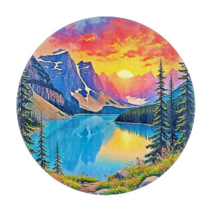 Planche À Découper Majesté du lac de montagne au coucher du soleil