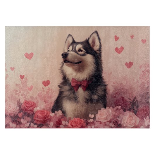 Planche À Découper Malamute d'Alaska avec des Roses - Saint-Valentin  (Devant)