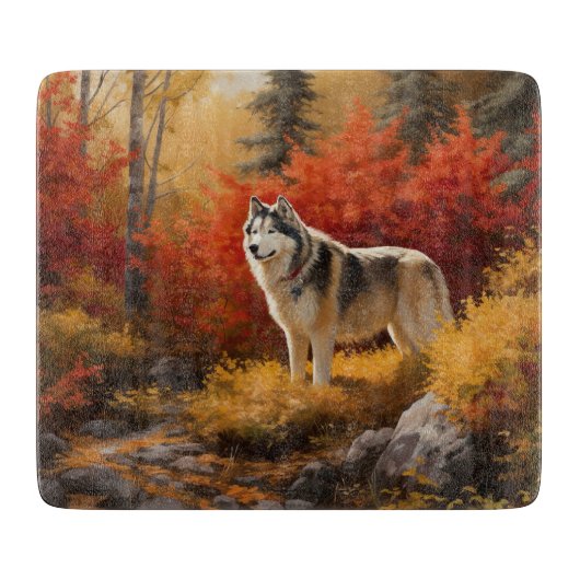 Planche À Découper Malamute en Alaska à l'automne Feuilles automne in (Devant)