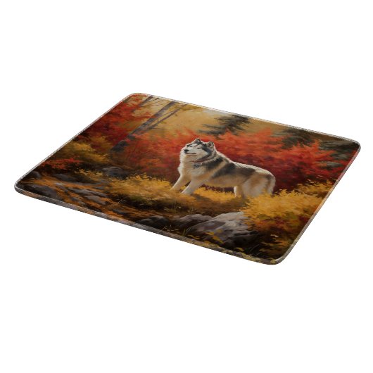 Planche À Découper Malamute en Alaska à l'automne Feuilles automne in (Coin)