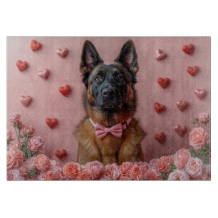 Planche À Découper Malinois belge avec des roses - Saint-Valentin