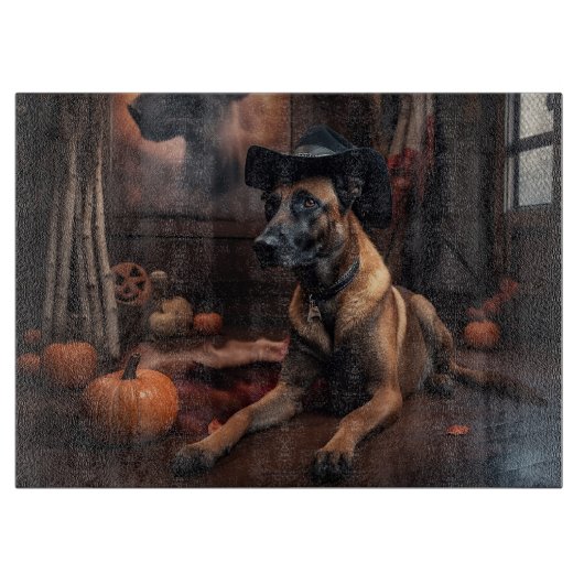 Planche À Découper Malinois Belge Citrouilles Halloween Épouvantable (Devant)