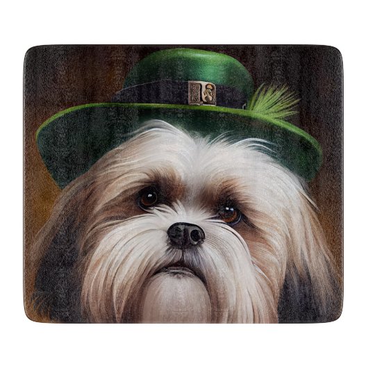 Planche À Découper Malti Tzu Chien en Robe de la Saint Patrick (Devant)
