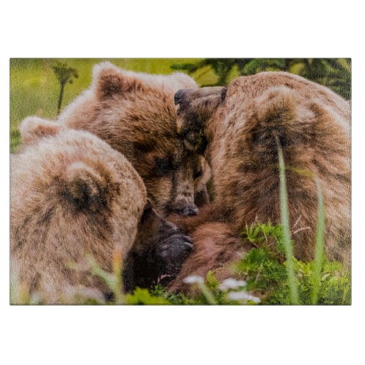 Planche À Découper Mama bear nourrit ses deux petits, Lake Clark Nati (Devant)