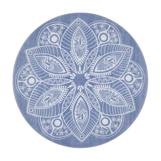 Planche À Découper Mandala blanc exotique sur Arrière - plan bleu (Devant)