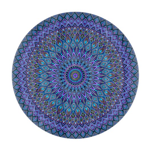 Planche À Découper Mandala Boho bleu Turquoise violet Peacock Gold Ma (Devant)