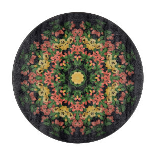 Planche À Découper Mandala floral : rouge, vintage jaune.