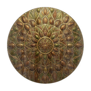 Planche À Découper Mandala florale en bronze doré orné en relief