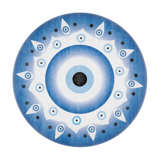 Planche À Découper Mandala Grec Mal Oeil Bleu Blanc (Devant)