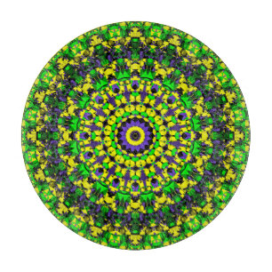 Planche À Découper Mandala jaune, vert, violet
