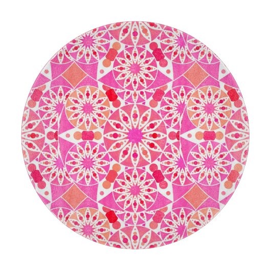 Planche À Découper Mandala motif, tons rose et corail (Devant)