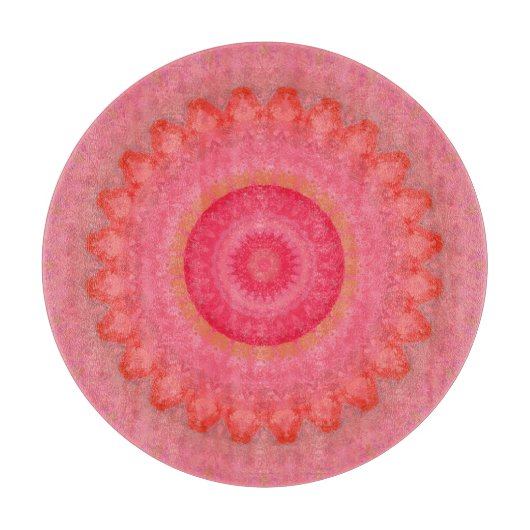 Planche À Découper Mandala rose, orange et jaune (Devant)