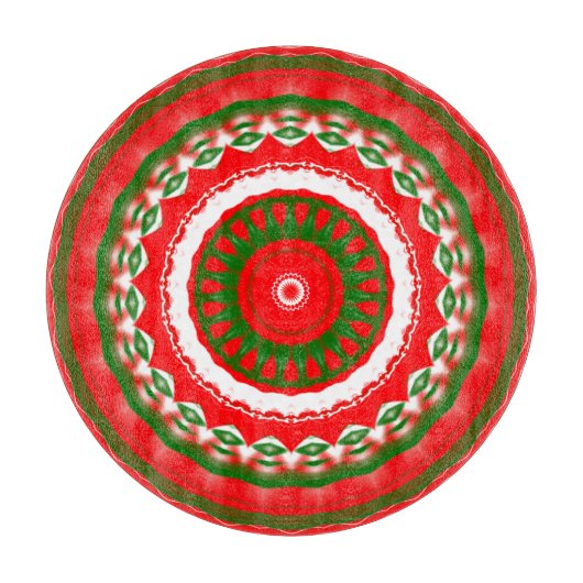 Planche À Découper Mandala rouge, blanc et vert (Devant)