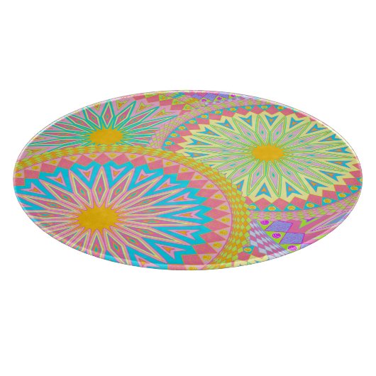 Planche À Découper Mandala superposé rose bleu jaune menthe violet (Coin)