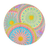 Planche À Découper Mandala superposé rose bleu jaune menthe violet (Devant)