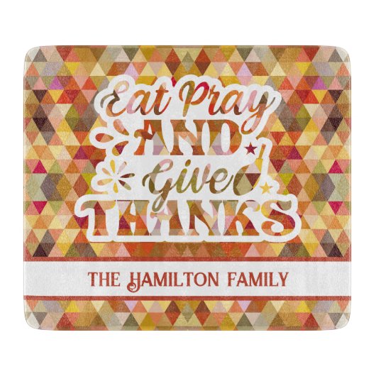 Planche À Découper Mange Prière Merci Automne Thanksgiving Typographi (Devant)