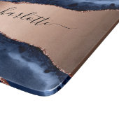 Planche À Découper Marbre agate bleue rose or nom script (Coin)