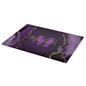 Planche À Découper Marbre Agate Monogramme Paillettes Violet et Or (Coin)