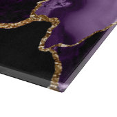 Planche À Découper Marbre Agate Monogramme Paillettes Violet et Or (Coin)