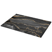 Planche À Découper Marbre Agate Noir et Paillettes de Faux Or (Coin)