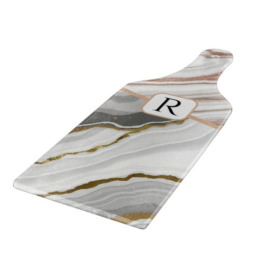 Planche À Découper Marbre Agate Or Parties scintillant Monogramme Nom (Coin)