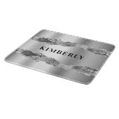 Planche À Découper Marbre argenté nom élégant (Coin)