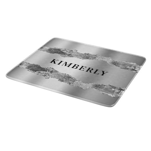 Planche À Découper Marbre argenté nom élégant (Coin)