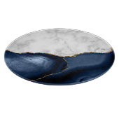 Planche À Découper Marbre Blanc Agate Bleu Marine Doré Rond (Coin)