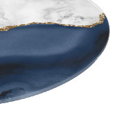 Planche À Découper Marbre Blanc Agate Bleu Marine Doré Rond (Coin)
