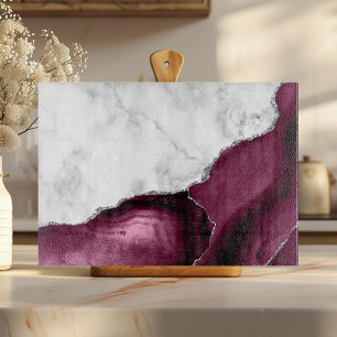 Planche À Découper Marbre Blanc Agate Bourgogne Paillettes Argentées