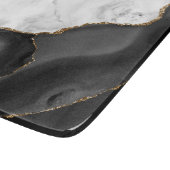 Planche À Découper Marbre Blanc Agate Noire Paillettes Dorées (Coin)