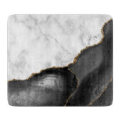 Planche À Découper Marbre Blanc Agate Noire Paillettes Dorées (Devant)